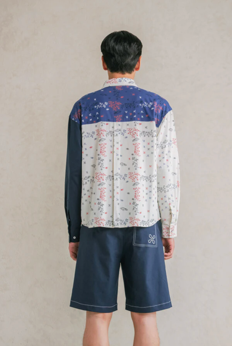 パッチワークロングスリーブシャツ