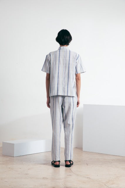 ストライプコットン半袖シャツ
