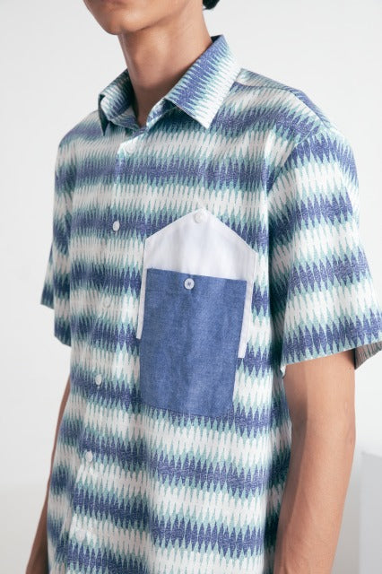 ボーダーコットン半袖シャツ