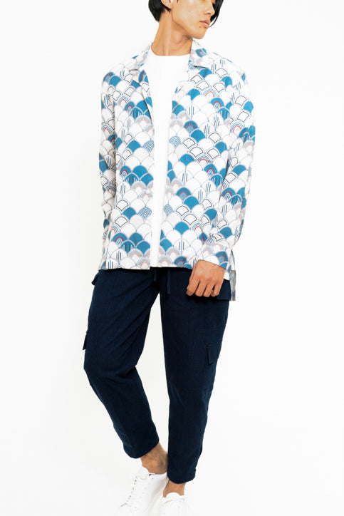 ブルーグラデーションパターン長袖シャツ