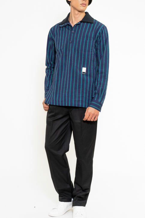 ネイビーストライプポロシャツ風トップス