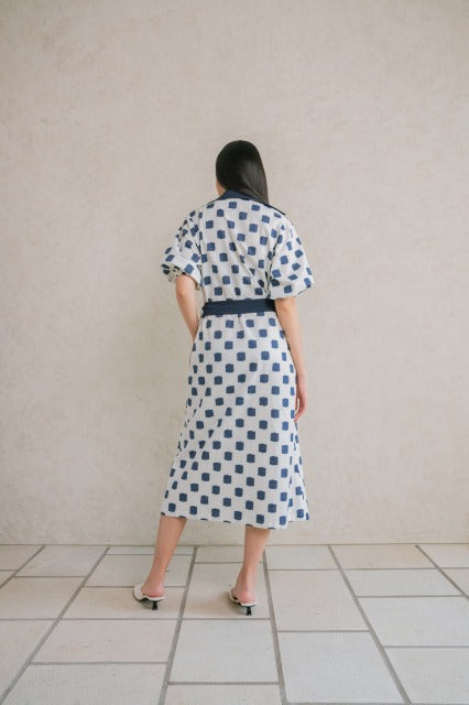 ウエストリボン付きドットシャツワンピース