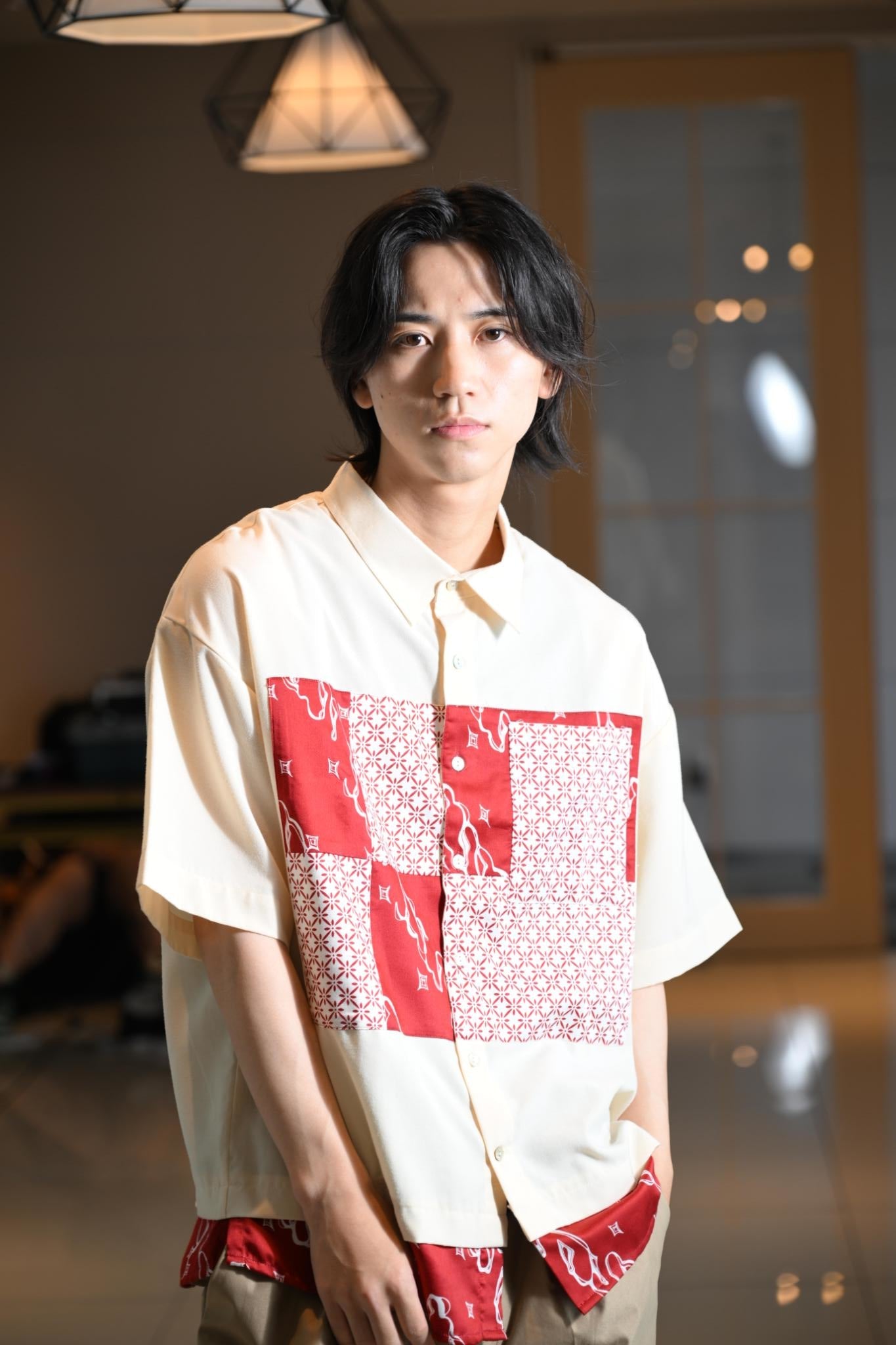 パッチワーク風半袖シャツ