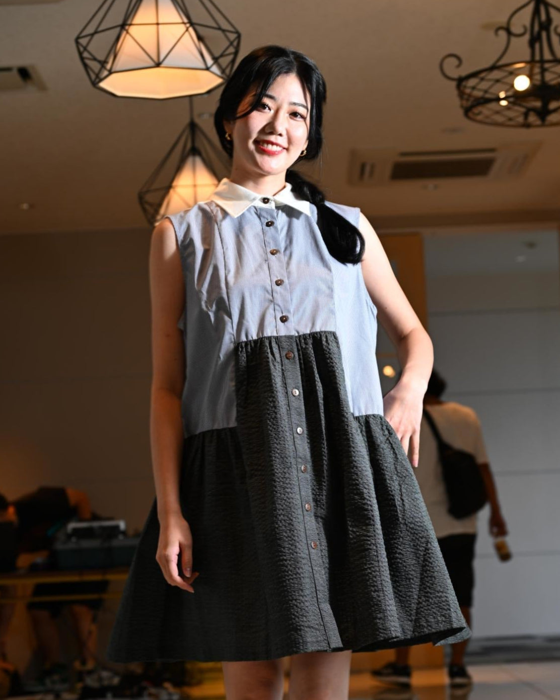 切り替えノースリーブシャツワンピース