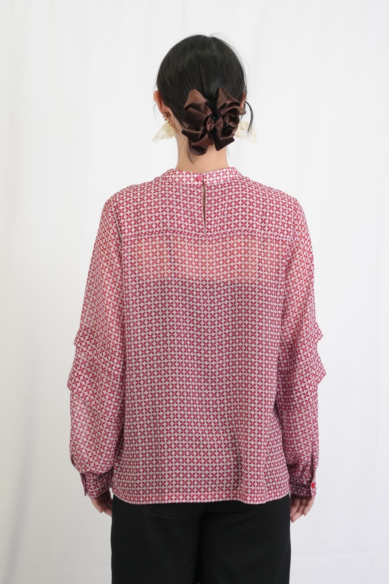 バティック柄パフスリーブシアーシャツ