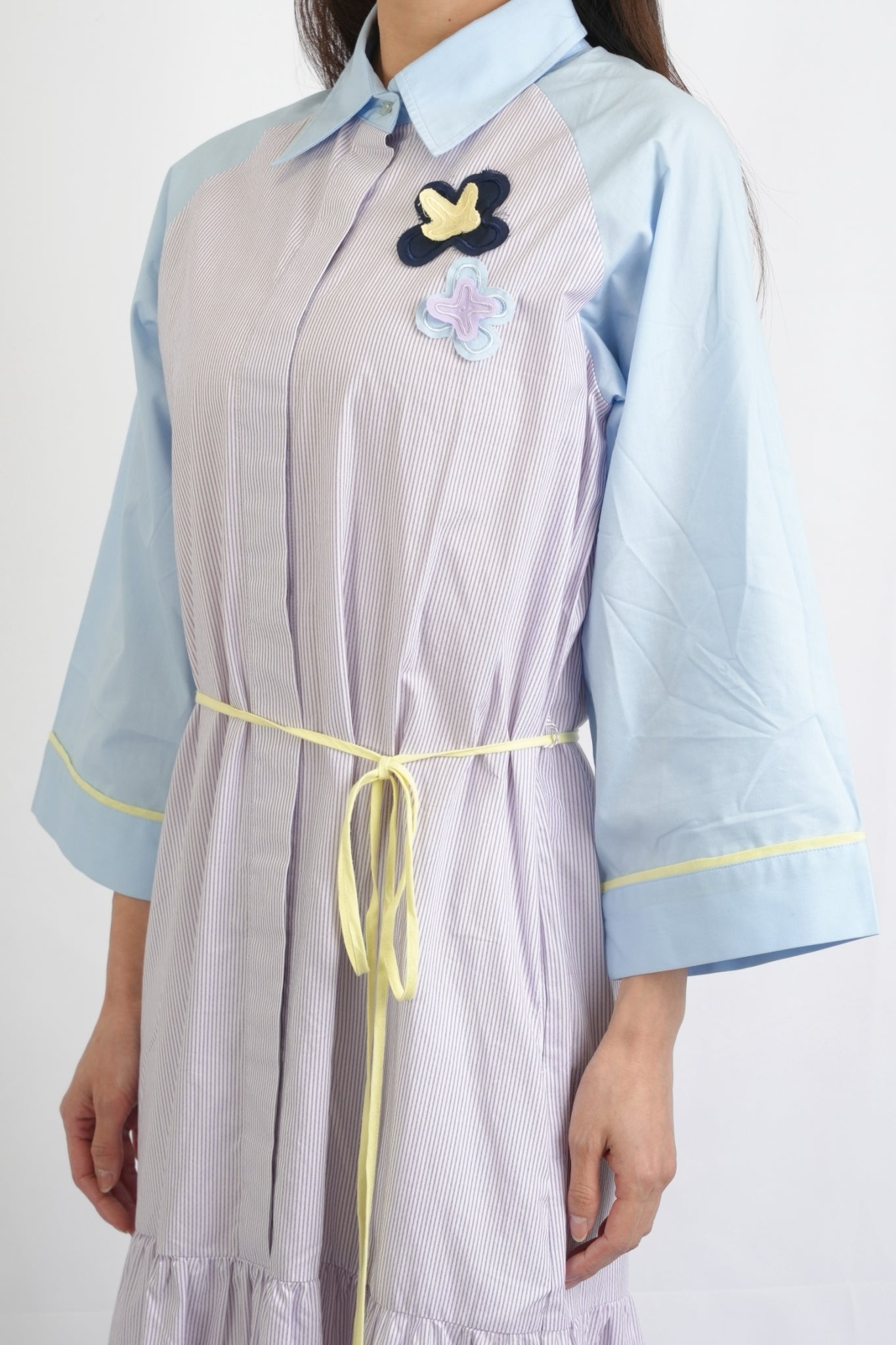 バイカラーフラワーシャツワンピース