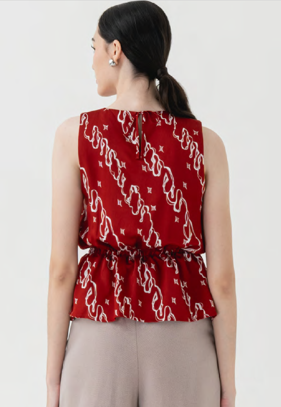 ウエストギャザーノースリーブトップス