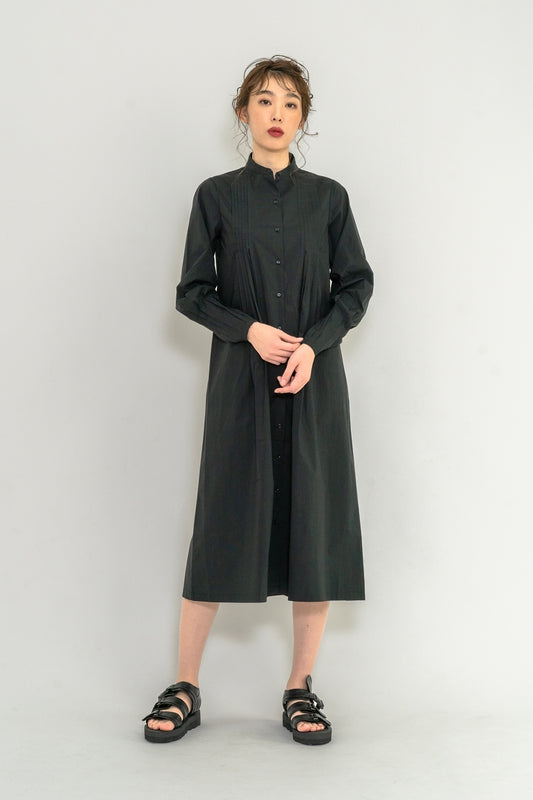 Stand Collar Tuck Dress