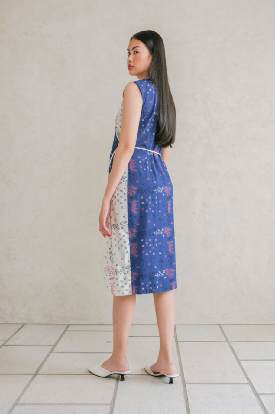 バイカラープリントラップワンピース