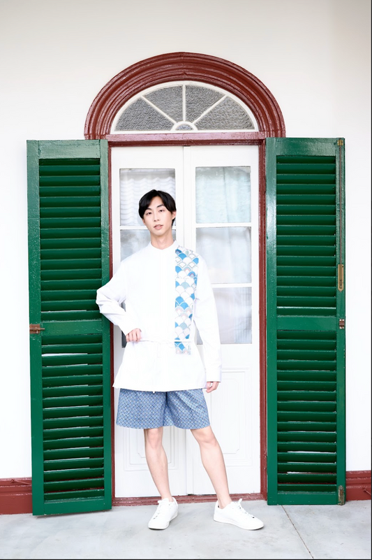 バティック柄ウエストベルトシャツ