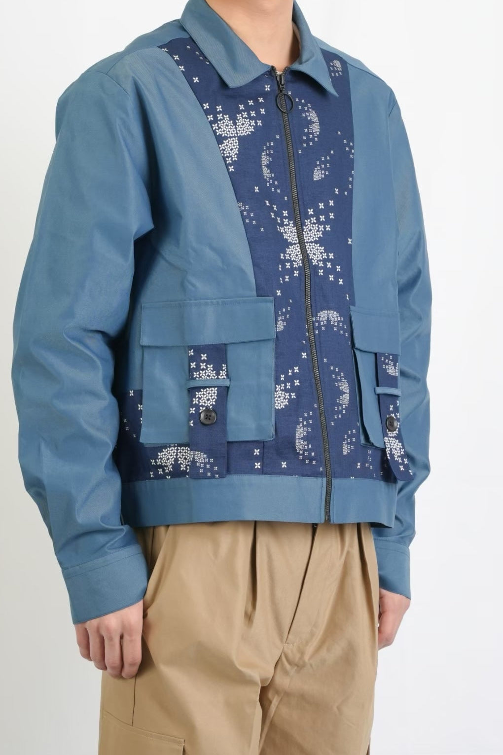 バティック柄ポケットチノジャケット(ネイビー)