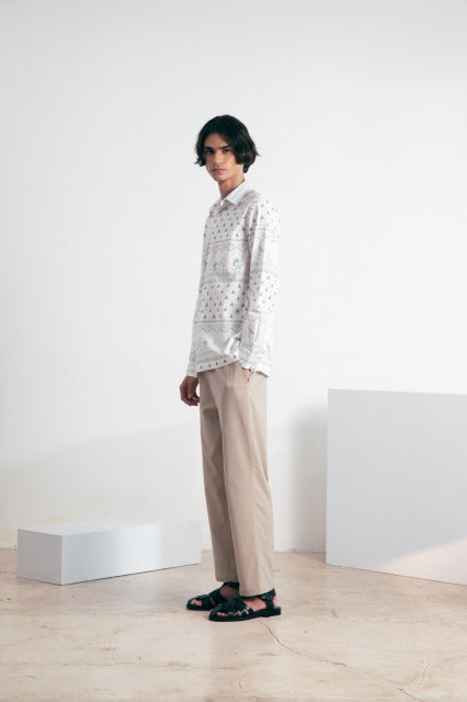 柄コットン長袖シャツ