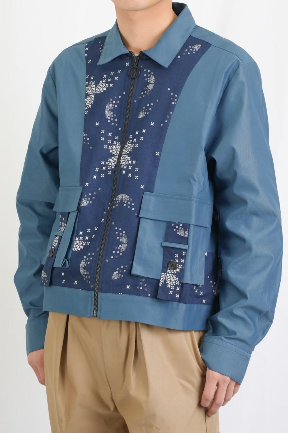 バティック柄ポケットチノジャケット(ネイビー)