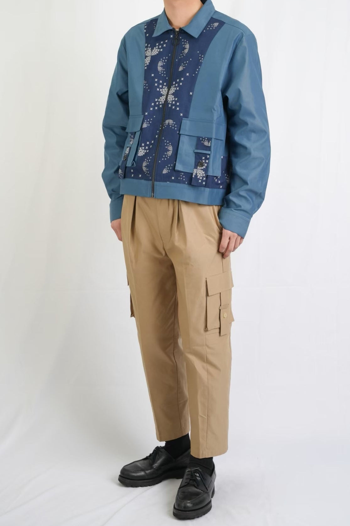 バティック柄ポケットチノジャケット(ネイビー)