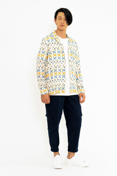 ジオメトリックプリント長袖シャツ