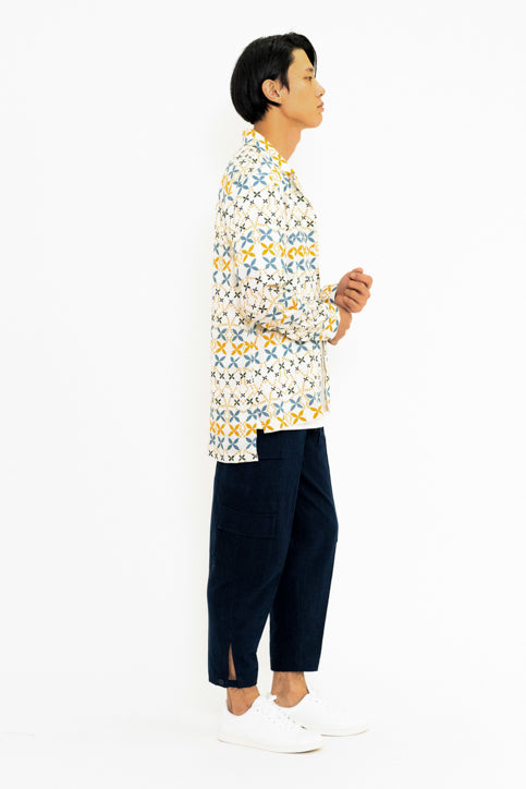 ジオメトリックプリント長袖シャツ