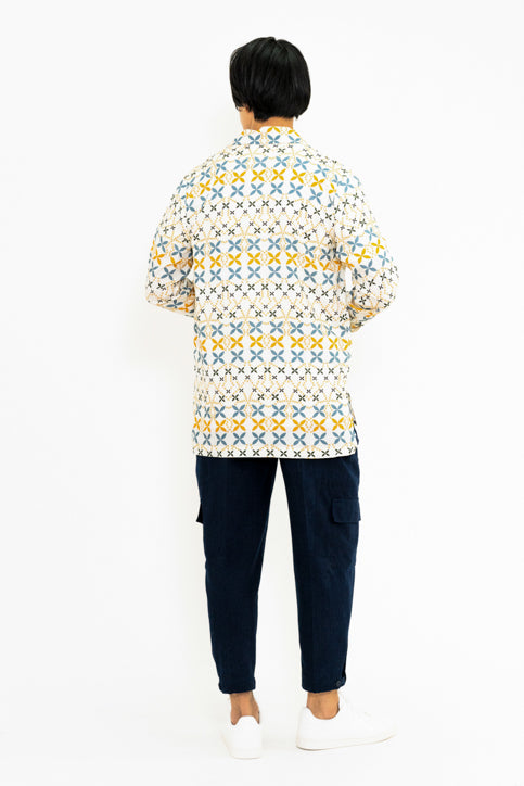 ジオメトリックプリント長袖シャツ