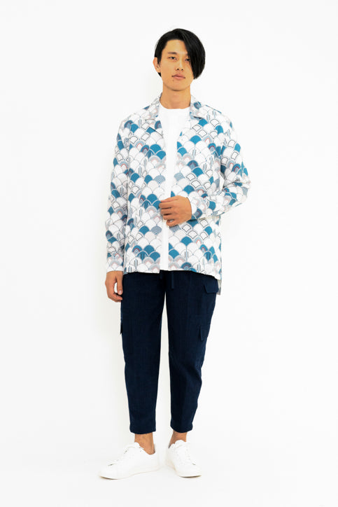 ブルーグラデーションパターン長袖シャツ