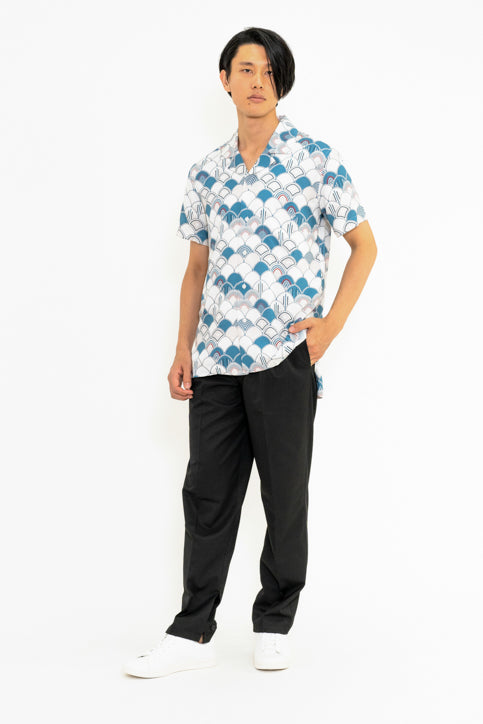 ブルーグラデーションパターン半袖シャツ