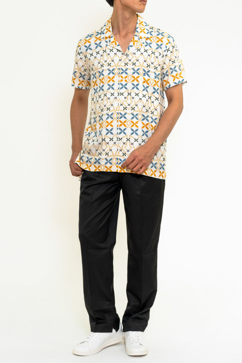 ジオメトリックプリント半袖シャツ