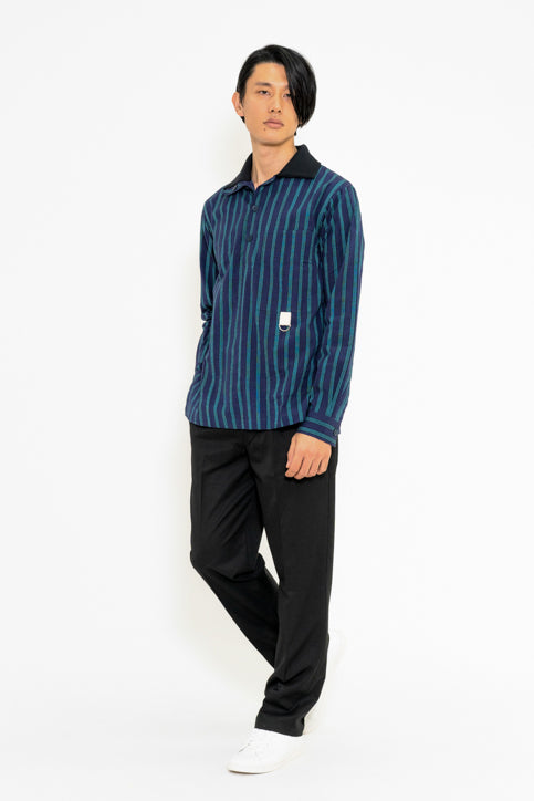 ネイビーストライプポロシャツ風トップス