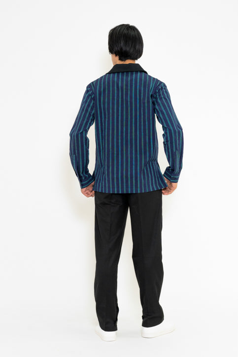 ネイビーストライプポロシャツ風トップス